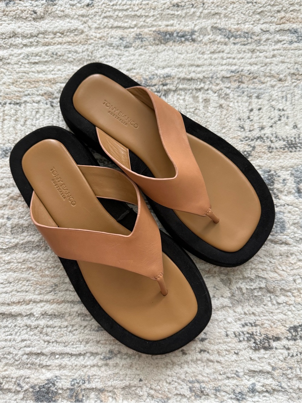 Tony Bianco Peachy Tan Leather Platform Thong Sandals